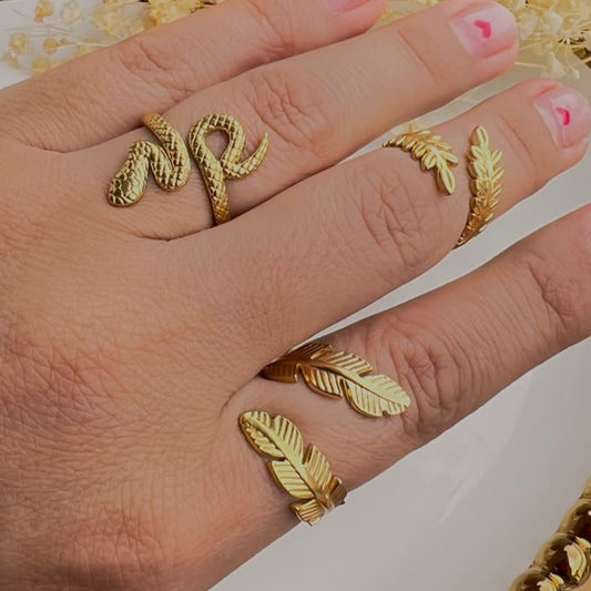 Oferta Anillo serpiente y hoja en acero