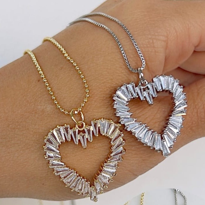 Cadena Corazón rodio dorado y plteado C
