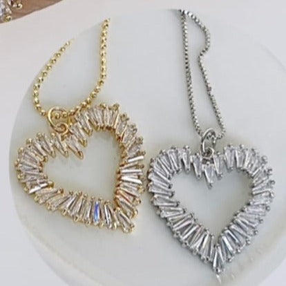 Cadena Corazón rodio dorado y plteado C