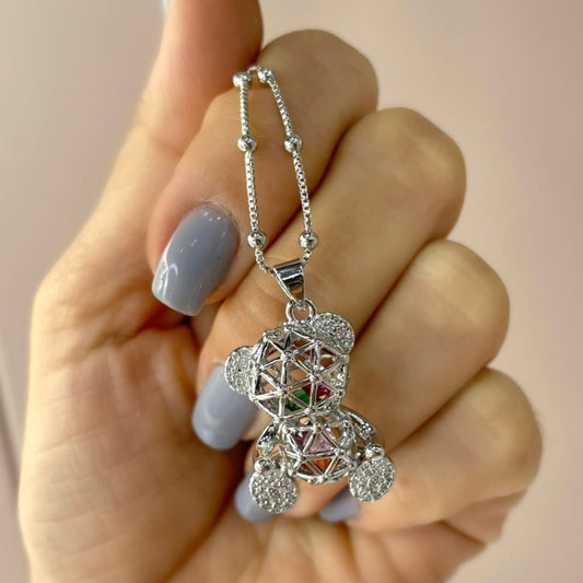 Woven bear pendant in rhodium silver D