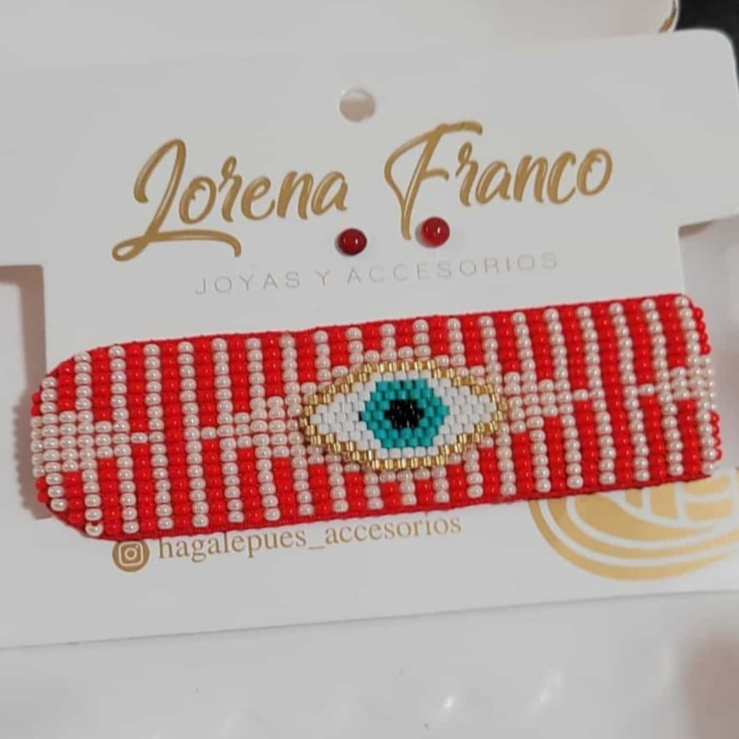 Pulseras Miyuki roja con ojo turco P
