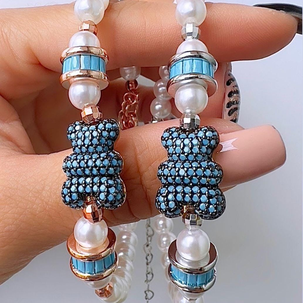 Brazaletes osos perlas azules P
