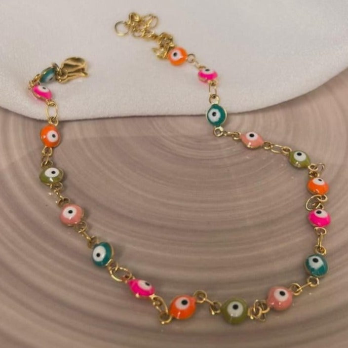 Rhodium and Turkish Eye Anklet T