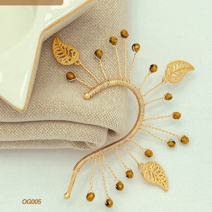Orejero piedra cafe y ojas Ear Cuff ACuff