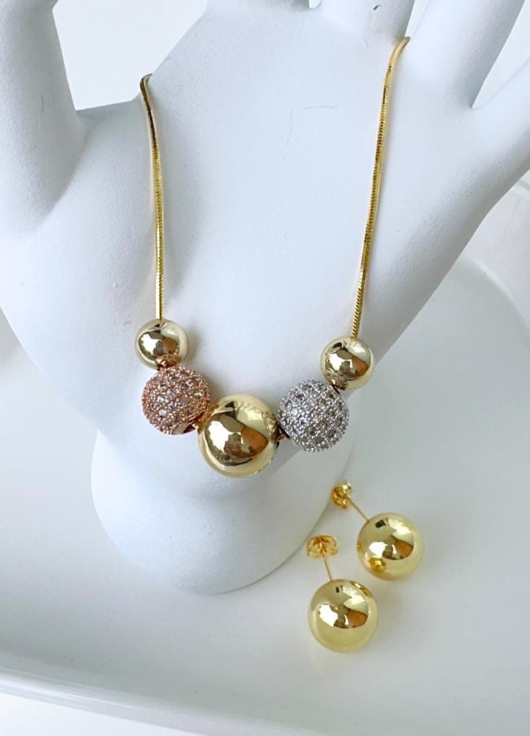 Set cadena balines 3 oros rodios