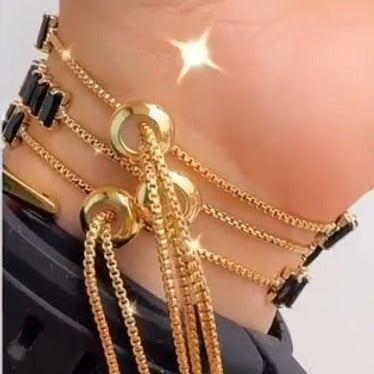 Pulsera en rodio con piedras negras P
