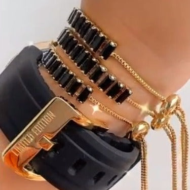 Pulsera en rodio con piedras negras P