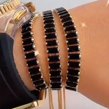 Pulsera en rodio con piedras negras P