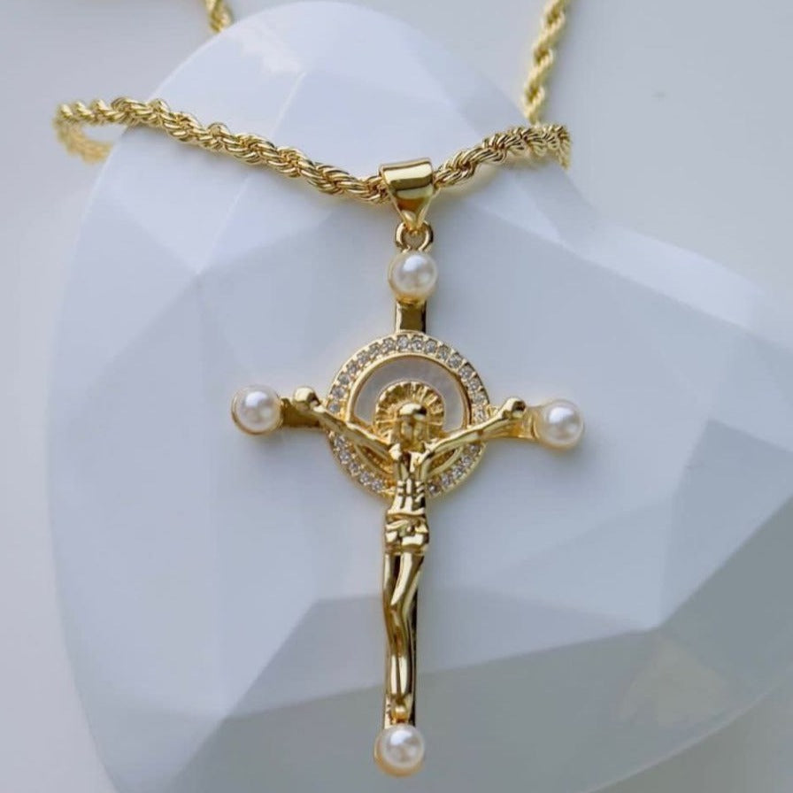 Cadena Cruz y perlas C