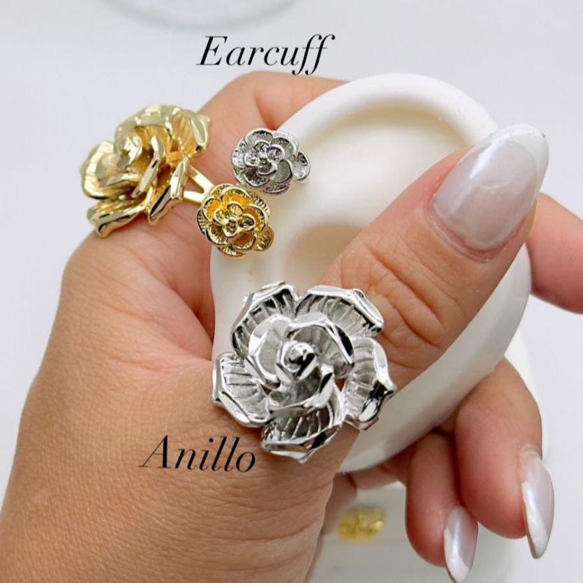Set Earcuff y Anillo Flor