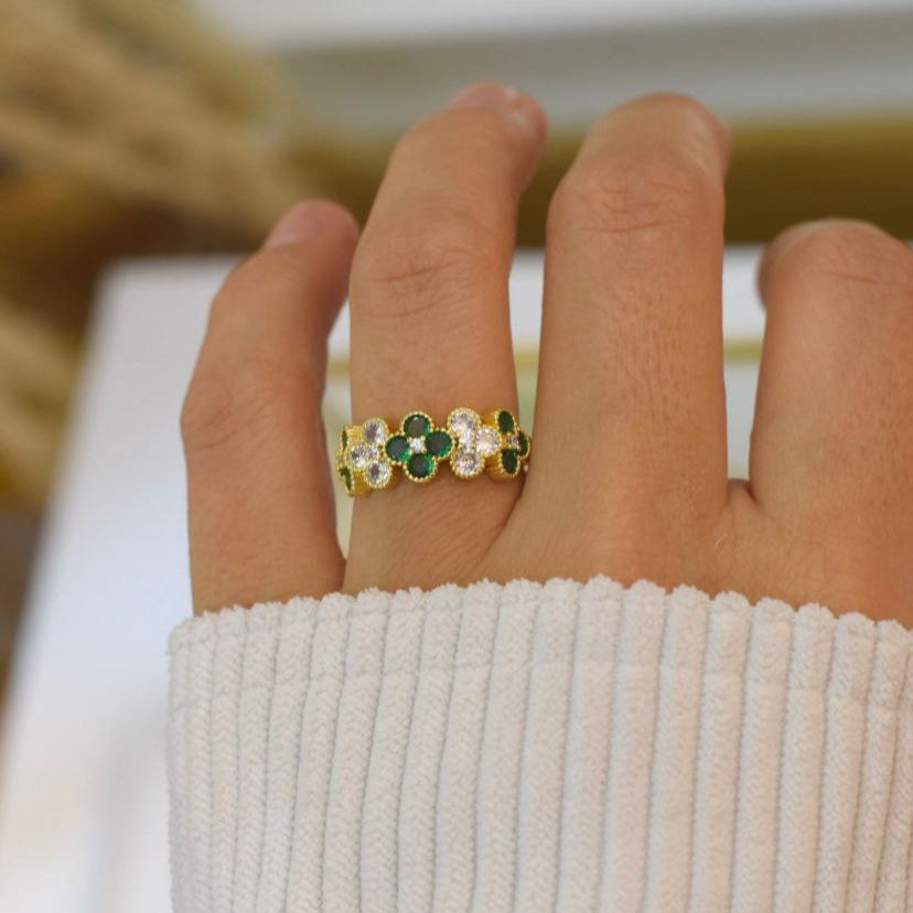 Anillo Flor verde y blanco