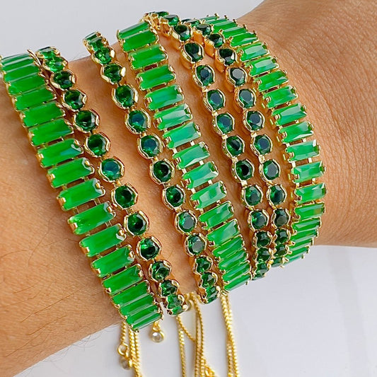 Pulsera en rodio con piedras verdes P