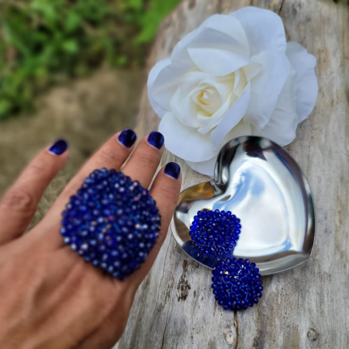 Set blue navy, bronce y baño de 24K