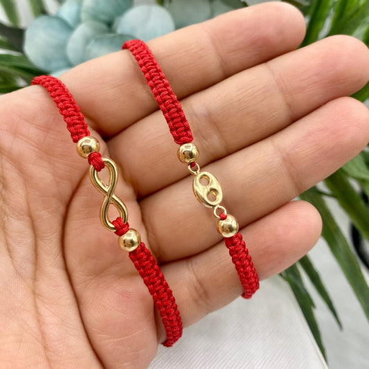 Pulseras tejida en hilo rojo infinito en oro laminado P