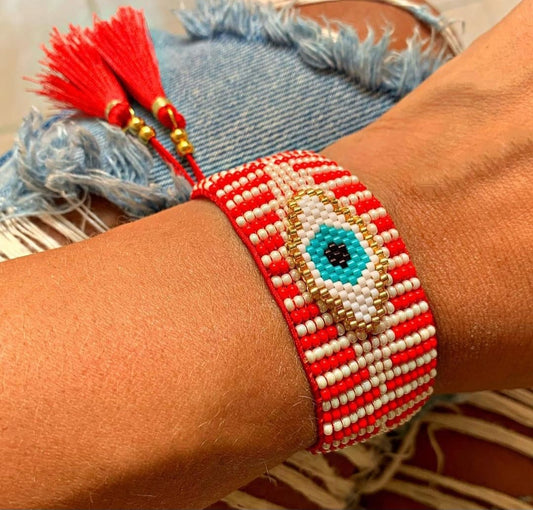 Pulseras Miyuki roja con ojo turco P