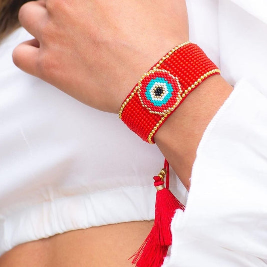 Pulseras Miyuki roja y azul con ojo turco P