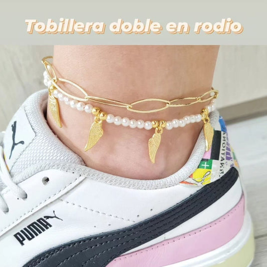 Tobillera eslabon largo perlas y alas T