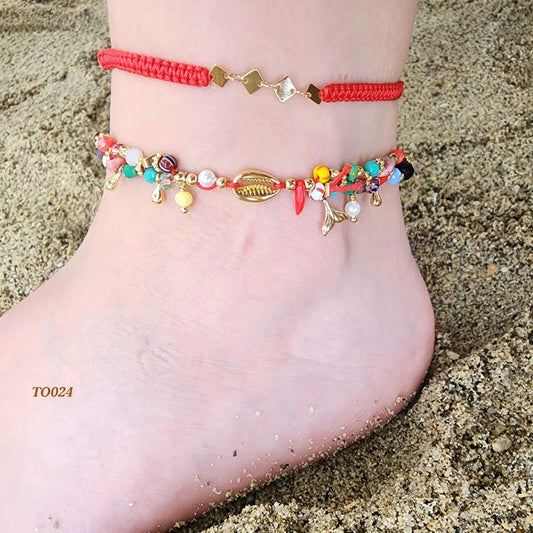 Gold rhodium anklet with various T charms