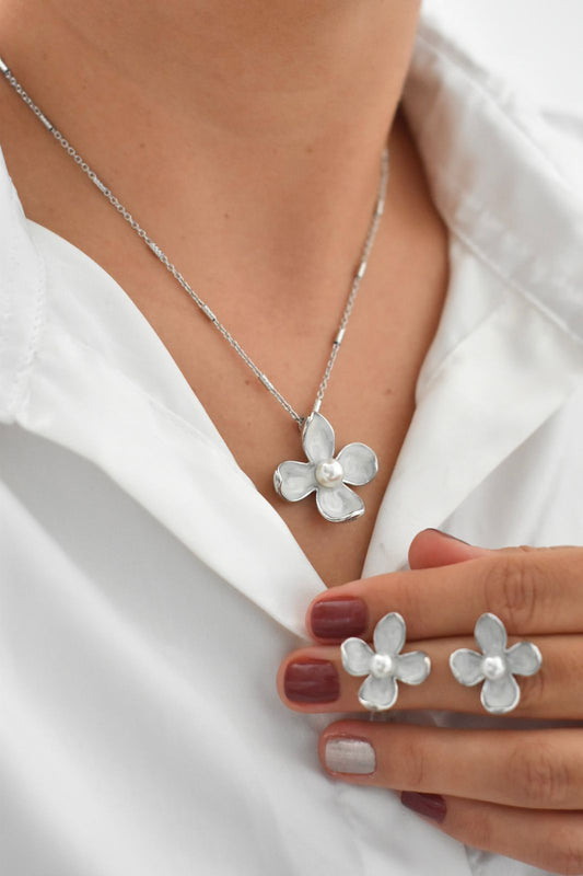 Set Flor  perla silver