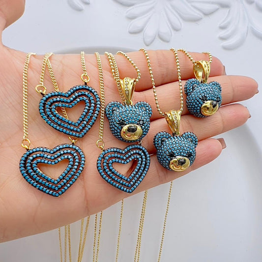 Cadena oso y corazón piedras azules C