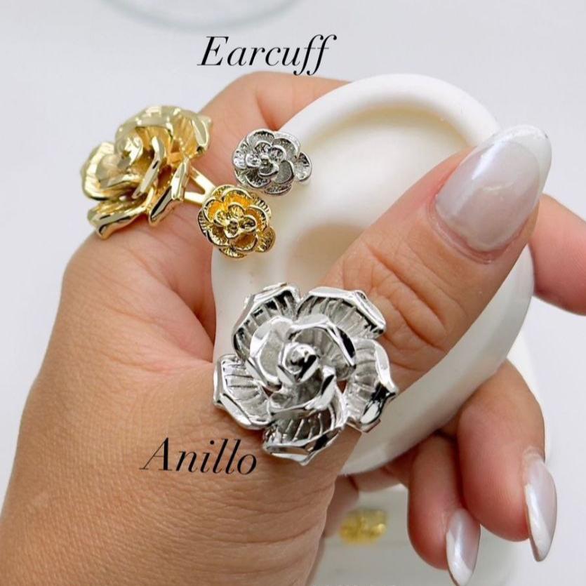 Set Earcuff  y Anillo  Flor