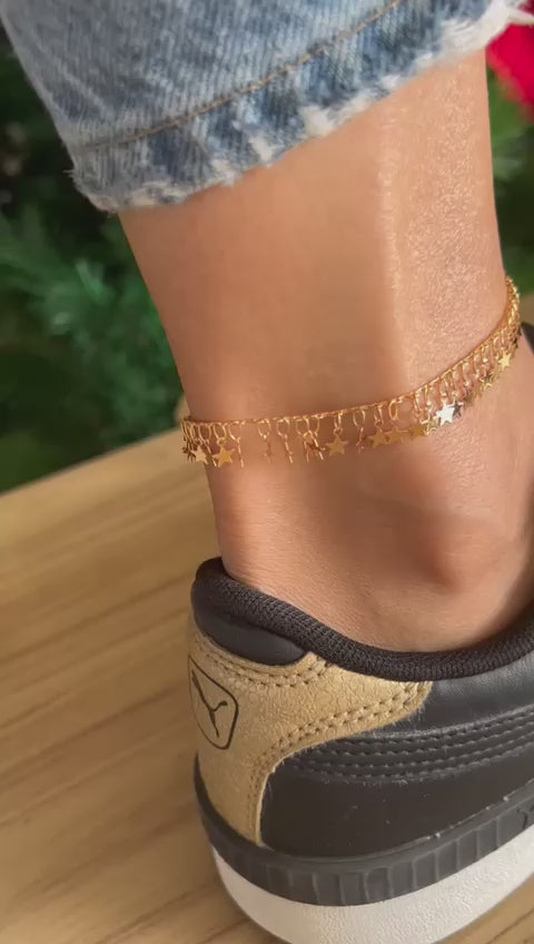 Heart link anklet with stars T